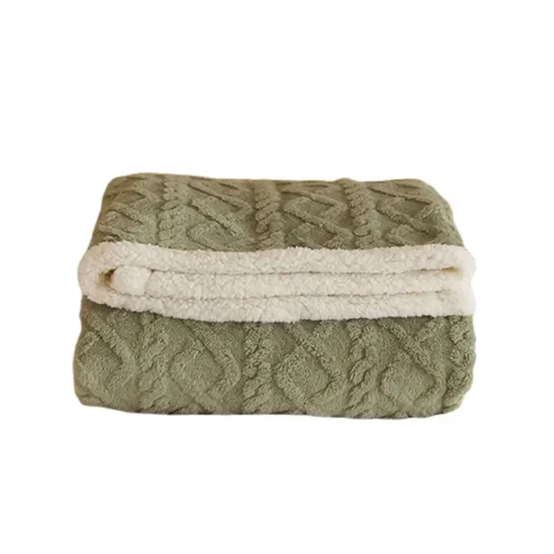 Throw Blanket with Sherpa Fleece Double-Sided Embossed Cable Knit Pattern - Image 4