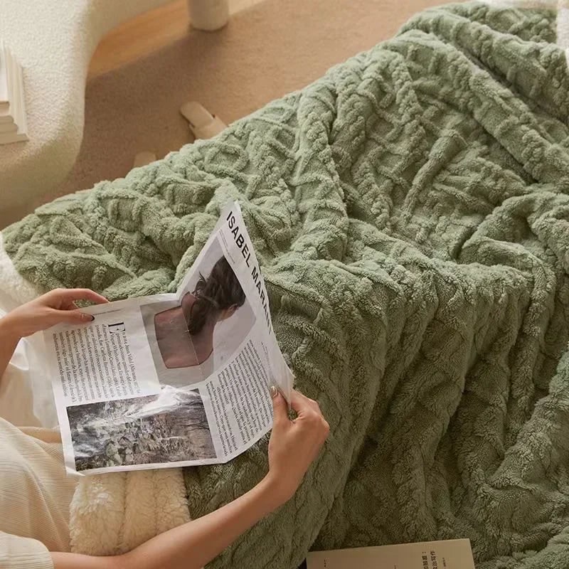 Throw Blanket with Sherpa Fleece Double-Sided Embossed Cable Knit Pattern - Image 5