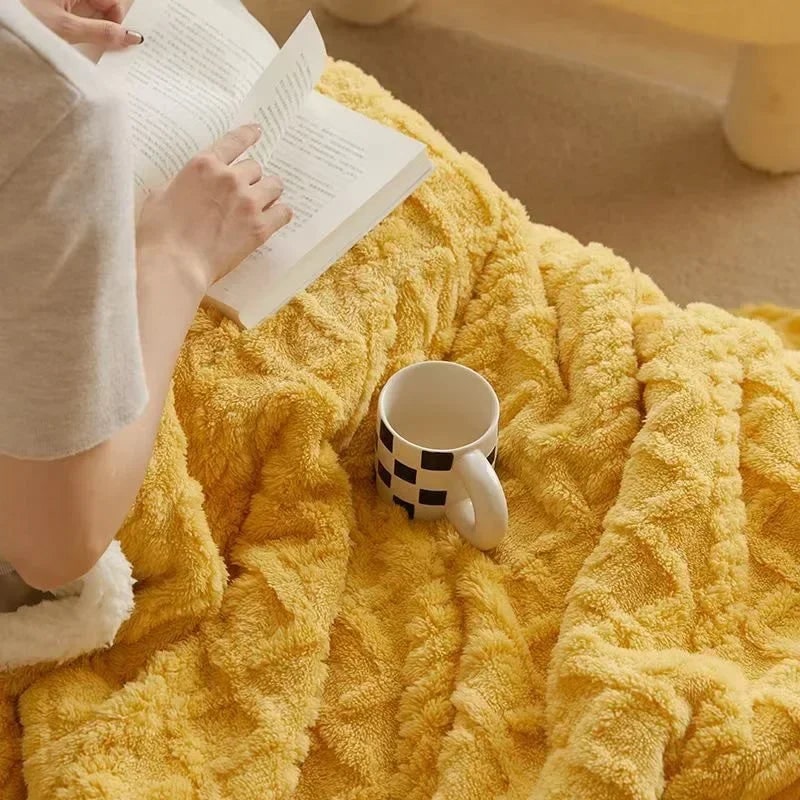 Throw Blanket with Sherpa Fleece Double-Sided Embossed Cable Knit Pattern - Image 6