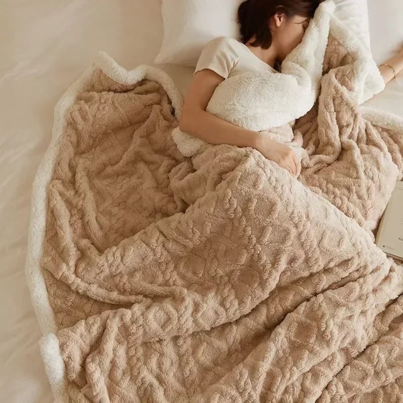 Throw Blanket with Sherpa Fleece Double-Sided Embossed Cable Knit Pattern - Image 7