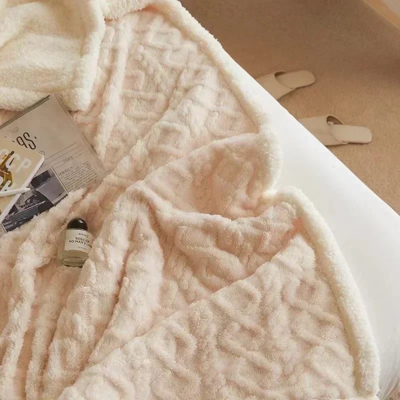 Throw Blanket with Sherpa Fleece Double-Sided Embossed Cable Knit Pattern - Image 9