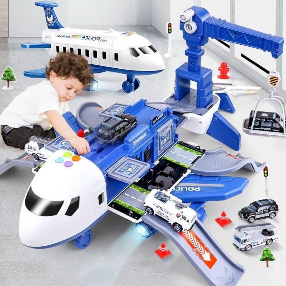 Toy Airplane Playset with Fold-Out Ramps Working Crane and Mini Vehicles - Image 1