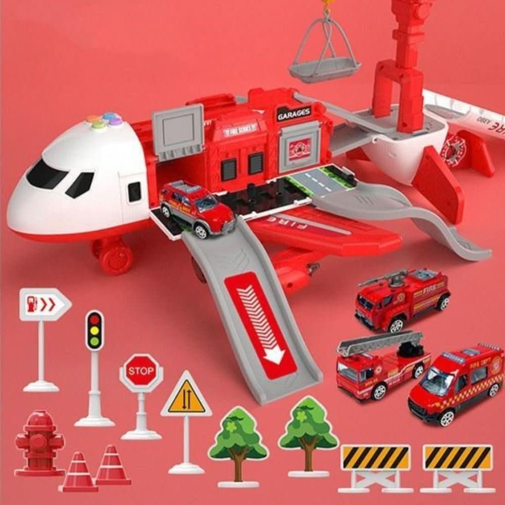 Toy Airplane Playset with Fold-Out Ramps Working Crane and Mini Vehicles - Image 2