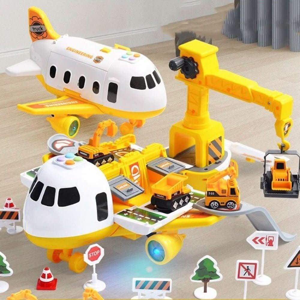 Toy Airplane Playset with Fold-Out Ramps Working Crane and Mini Vehicles - Image 3