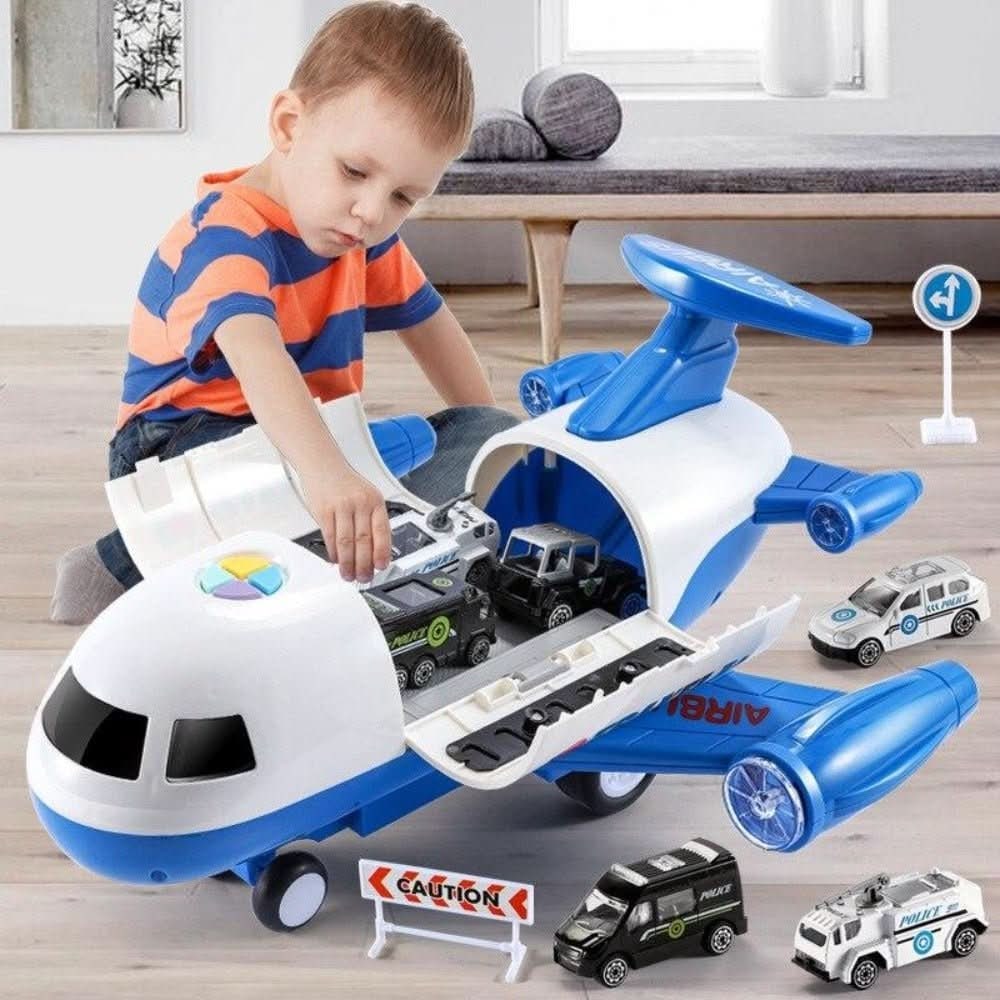 Toy Airplane Playset with Fold-Out Ramps Working Crane and Mini Vehicles - Image 4