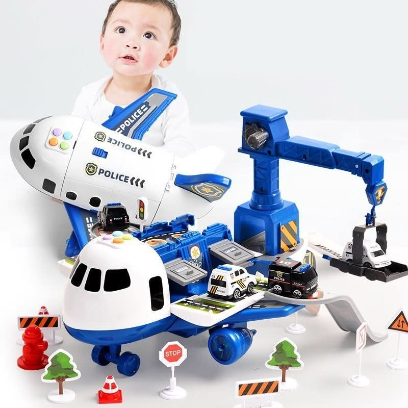 Toy Airplane Playset with Fold-Out Ramps Working Crane and Mini Vehicles - Image 6