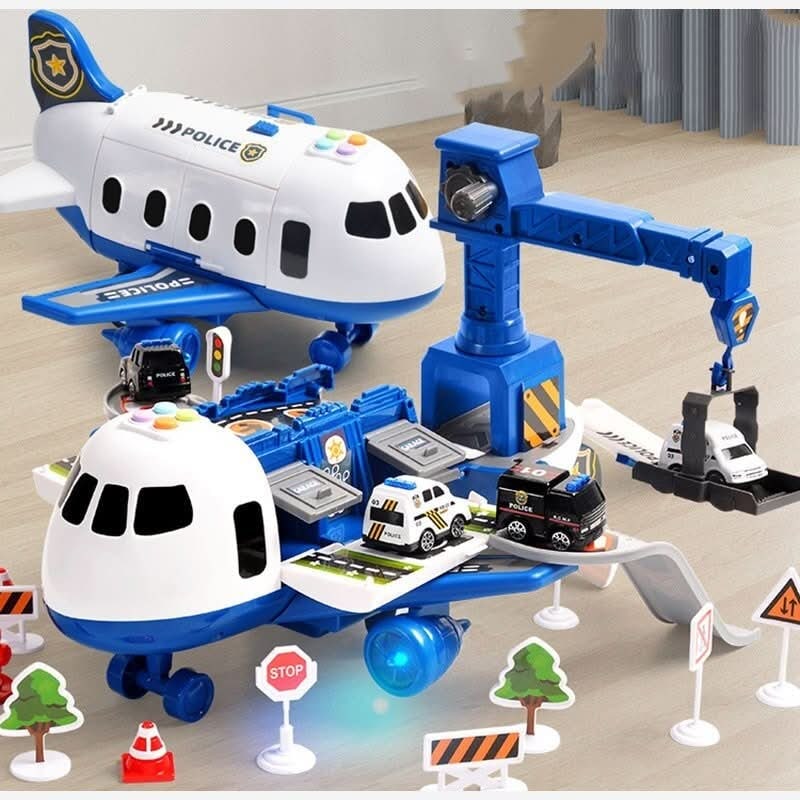 Toy Airplane Playset with Fold-Out Ramps Working Crane and Mini Vehicles - Image 8