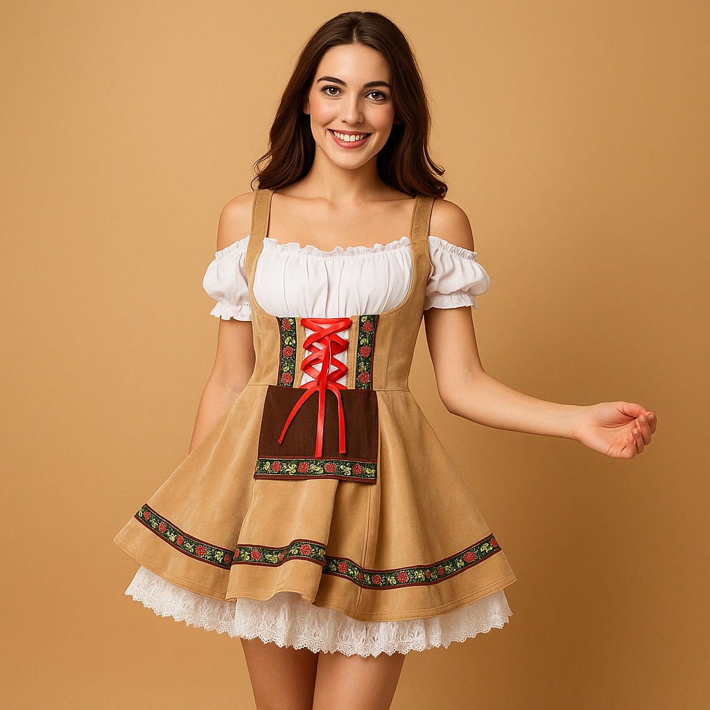 Traditional Oktoberfest dirndl dress for women with flattering fit and festive design, ideal for Oktoberfest celebrations and themed events.