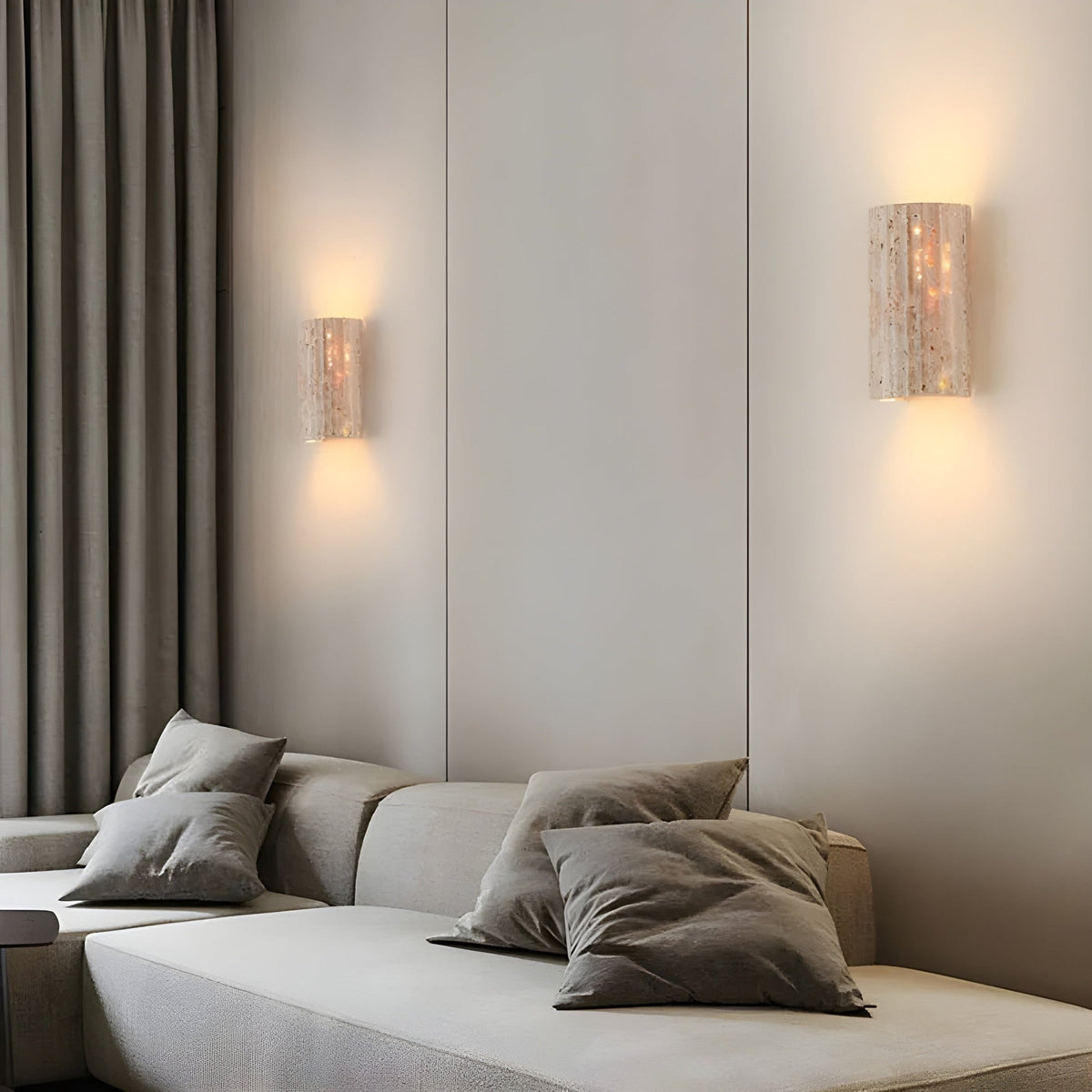 Travertine Wall Sconce with Fluted Stone Texture and Warm LED Lighting - Image 3