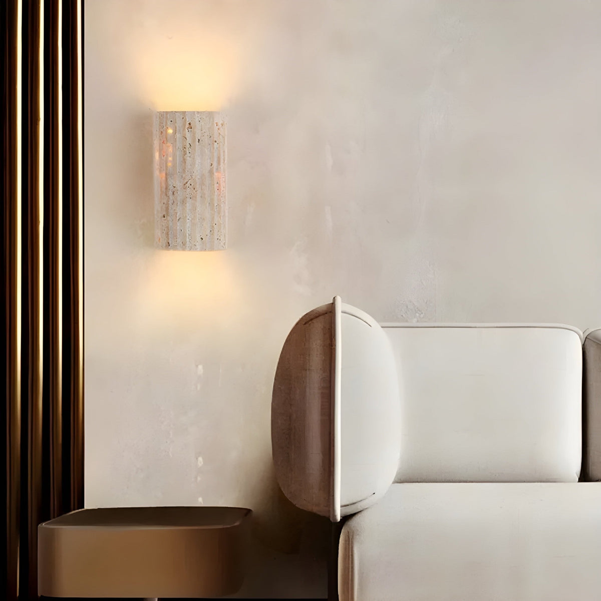 Travertine Wall Sconce with Fluted Stone Texture and Warm LED Lighting - Image 4