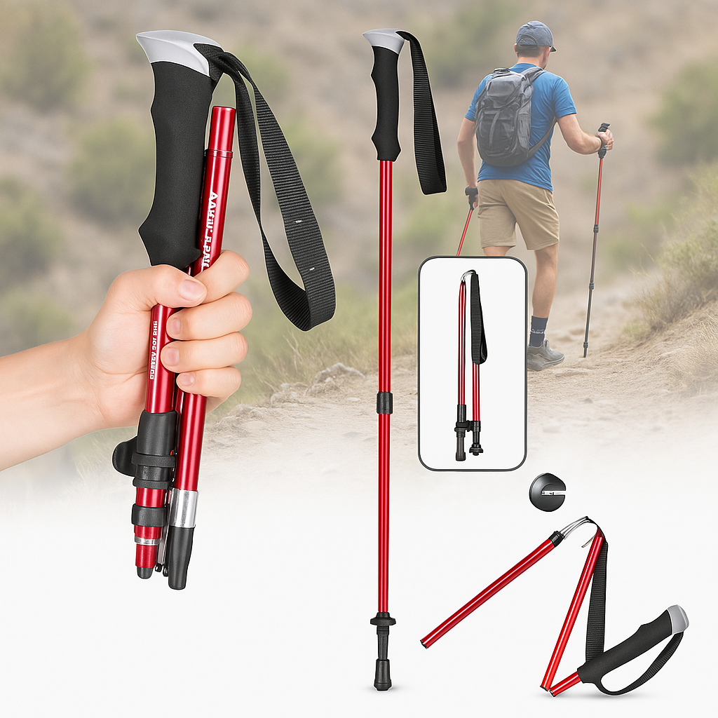 Trekking Poles with Ergonomic Foam Grip Collapsible Foldable Design and Adjustable Height - Image 3