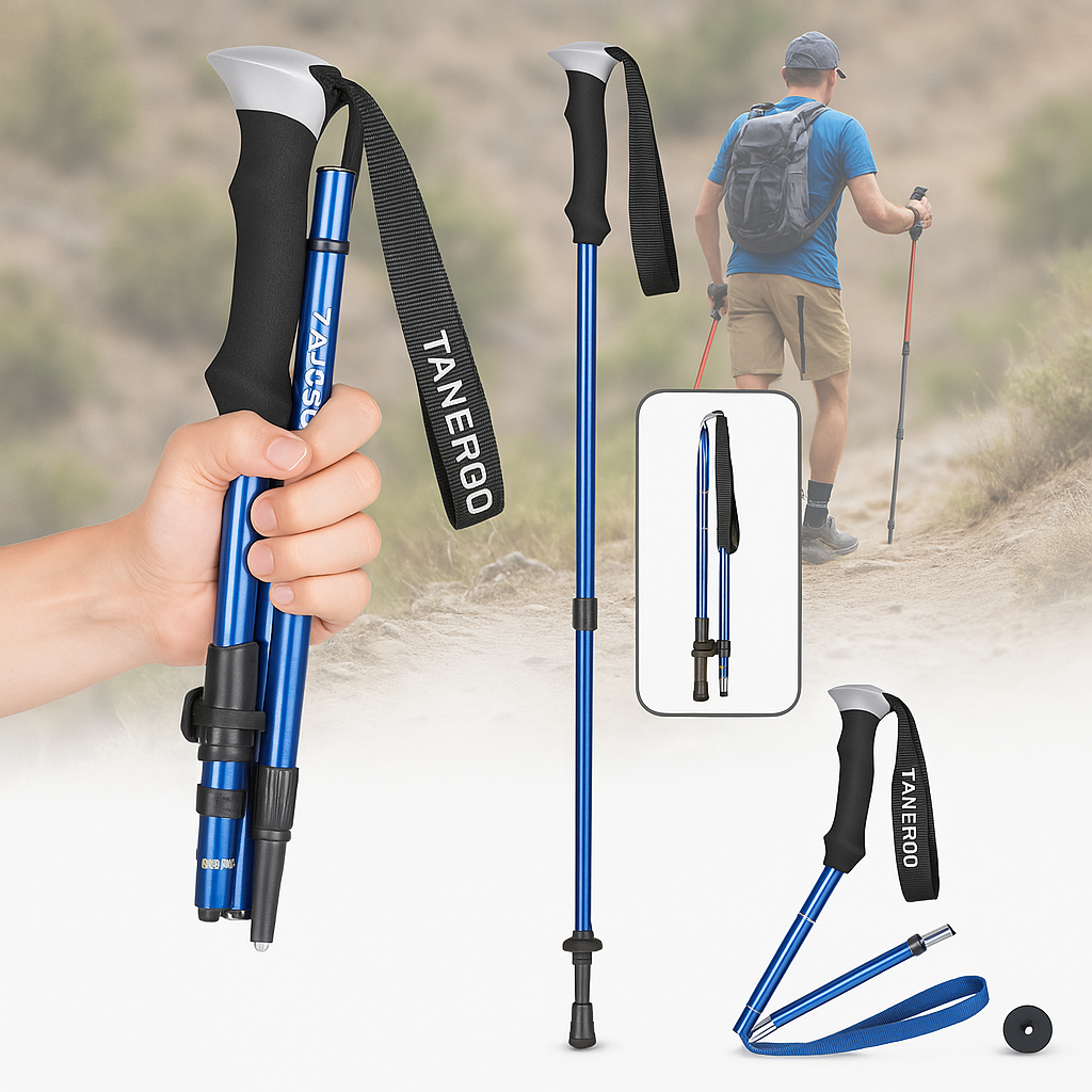 Trekking Poles with Ergonomic Foam Grip Collapsible Foldable Design and Adjustable Height - Image 4