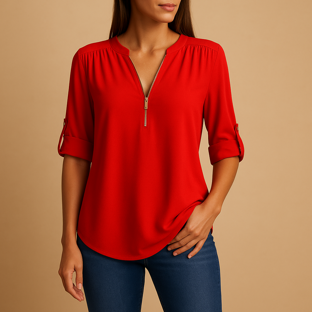 Women’s V-neck blouse with a breathable, lightly tailored fit, ideal for work, casual wear, and stylish everyday outfits.