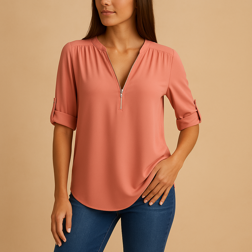 Women’s V-neck blouse with a breathable, lightly tailored fit, ideal for work, casual wear, and stylish everyday outfits.