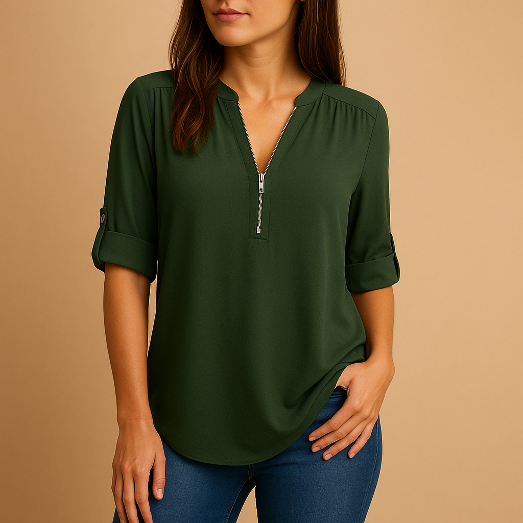 Women’s V-neck blouse with a breathable, lightly tailored fit, ideal for work, casual wear, and stylish everyday outfits.