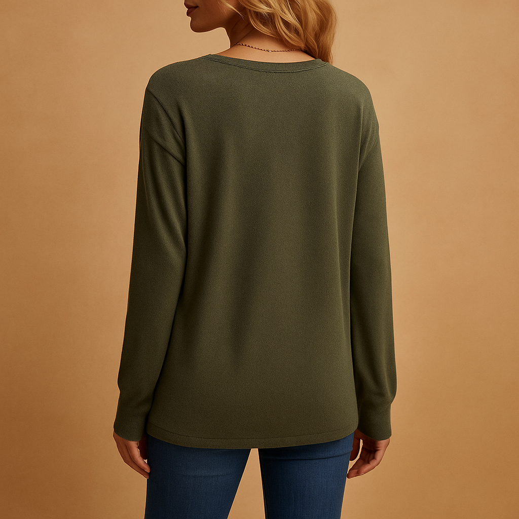Women’s V-neck blouse with button details in multiple colors, featuring a loose and comfortable fit for daily and office wear.