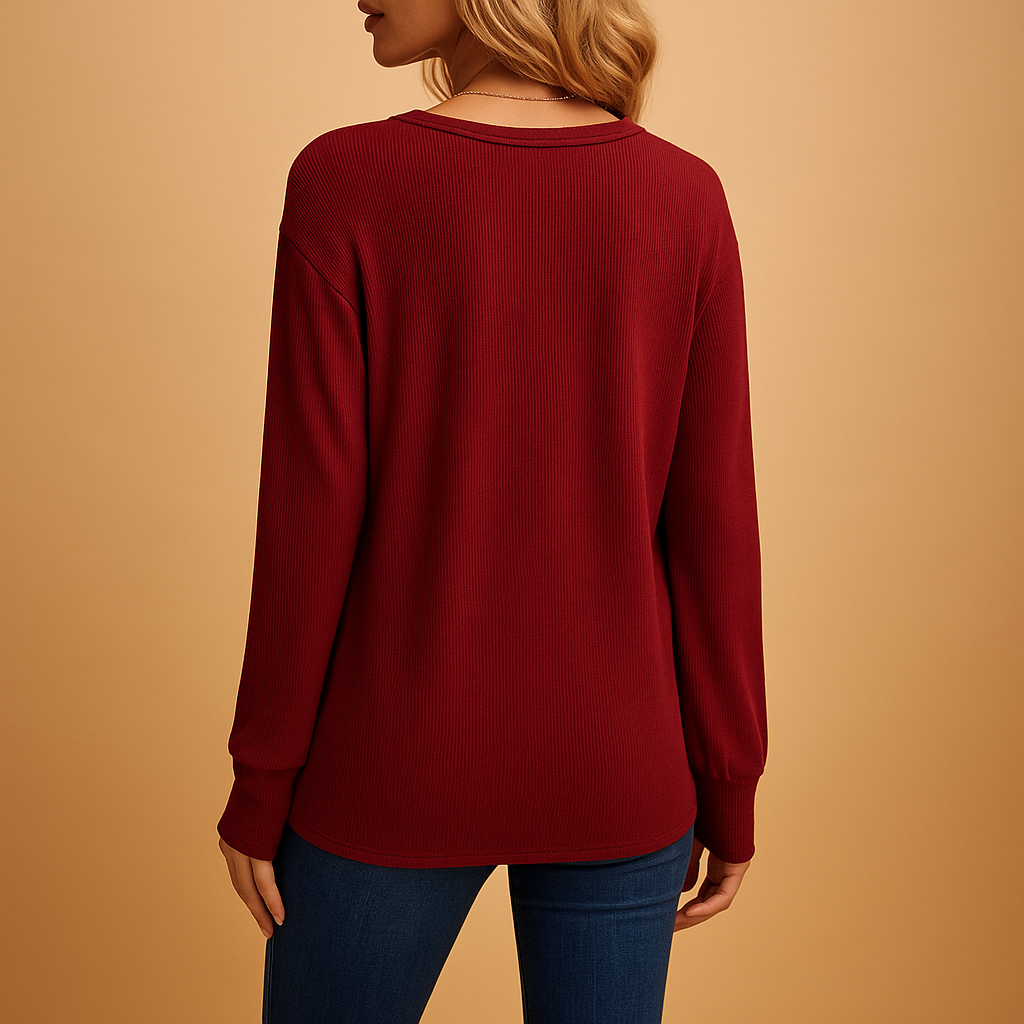 Women’s V-neck blouse with button details in multiple colors, featuring a loose and comfortable fit for daily and office wear.