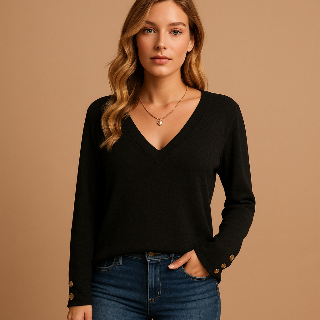 Women’s V-neck blouse with button details in multiple colors, featuring a loose and comfortable fit for daily and office wear.