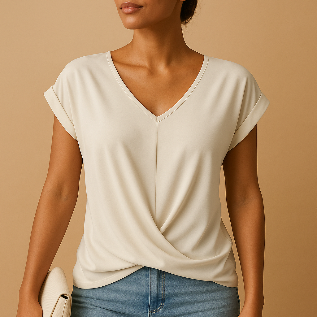 Women’s lightweight V-neck blouse with a tailored fit and airy design, ideal for work, casual outfits, and layered looks.