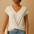 Women’s lightweight V-neck blouse with a tailored fit and airy design, ideal for work, casual outfits, and layered looks.