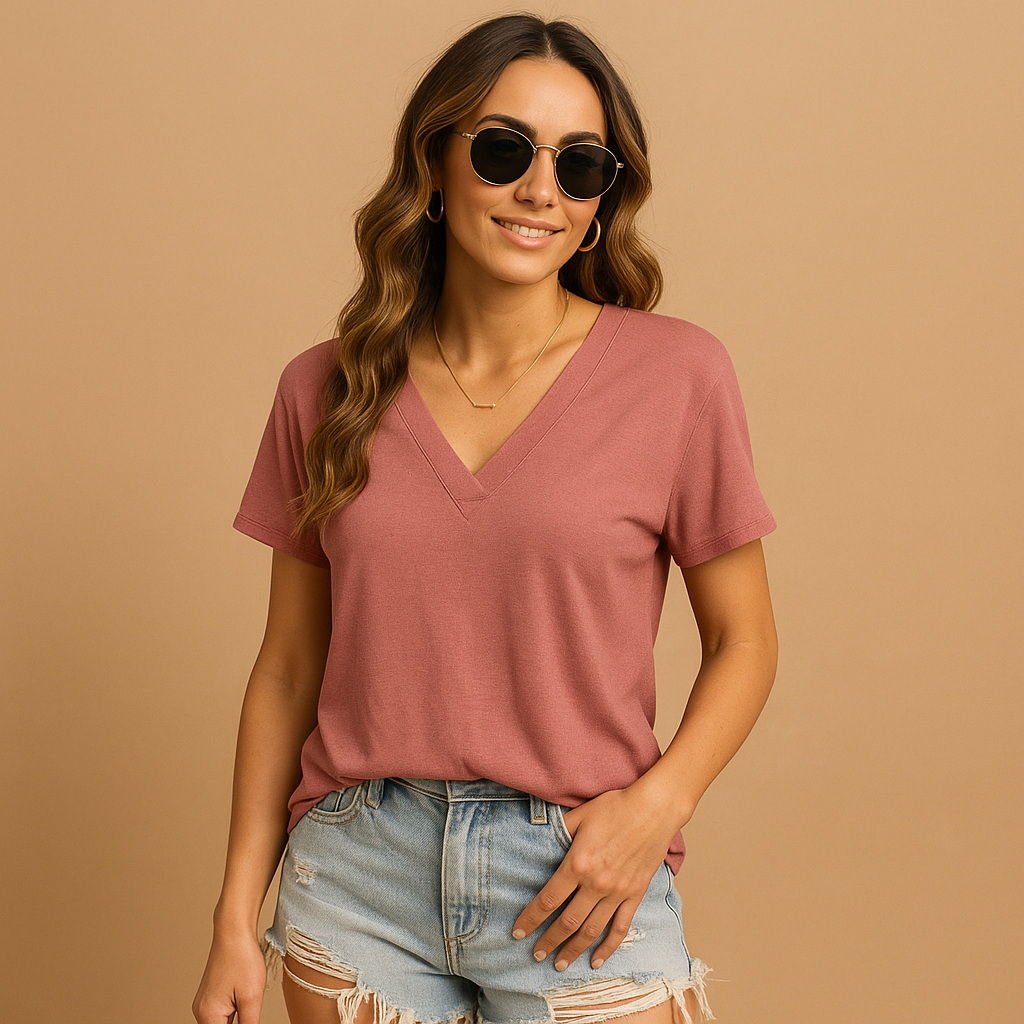 Women’s lightweight V-neck blouse with short puff sleeves in multiple colors, suitable for work, leisure, and warm days.