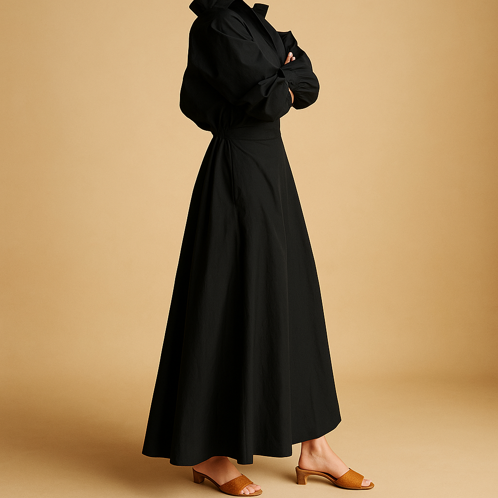 Women’s vintage A-line dress with defined waist and classic silhouette, perfect for weddings, dinner parties and elegant casual occasions.