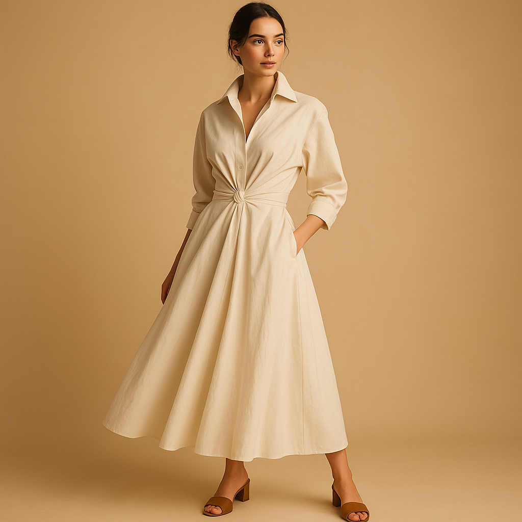 Women’s vintage A-line dress with defined waist and classic silhouette, perfect for weddings, dinner parties and elegant casual occasions.