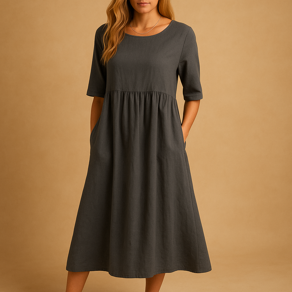Vintage inspired midi dress for women with a flattering retro silhouette, ideal for garden parties, city outings, and special occasions.