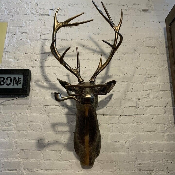 Wall Art Animal Head Sculpture with Textured Details and Antique Gold Finish - Image 1