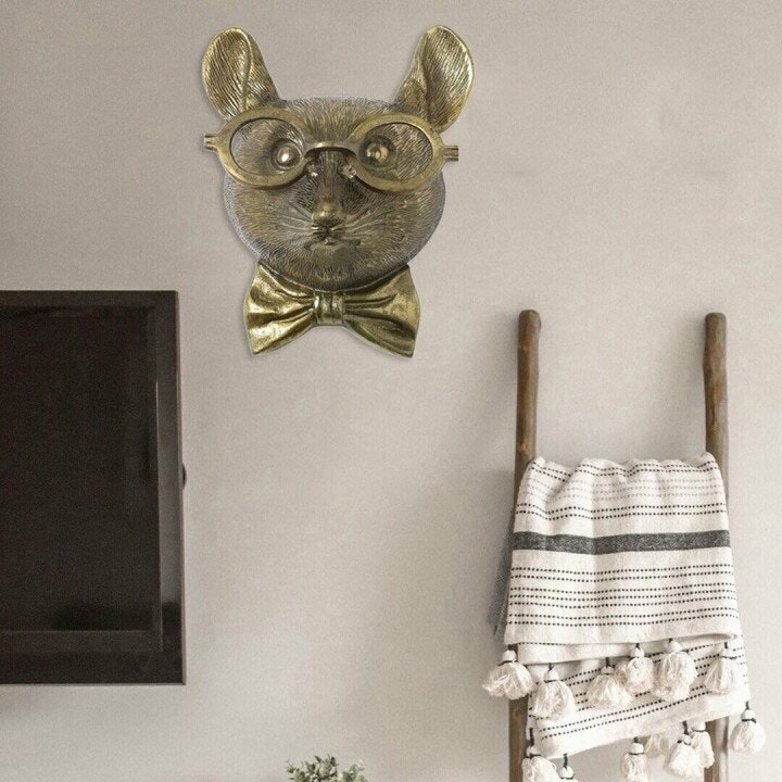 Wall Art Animal Head Sculpture with Textured Details and Antique Gold Finish - Image 11
