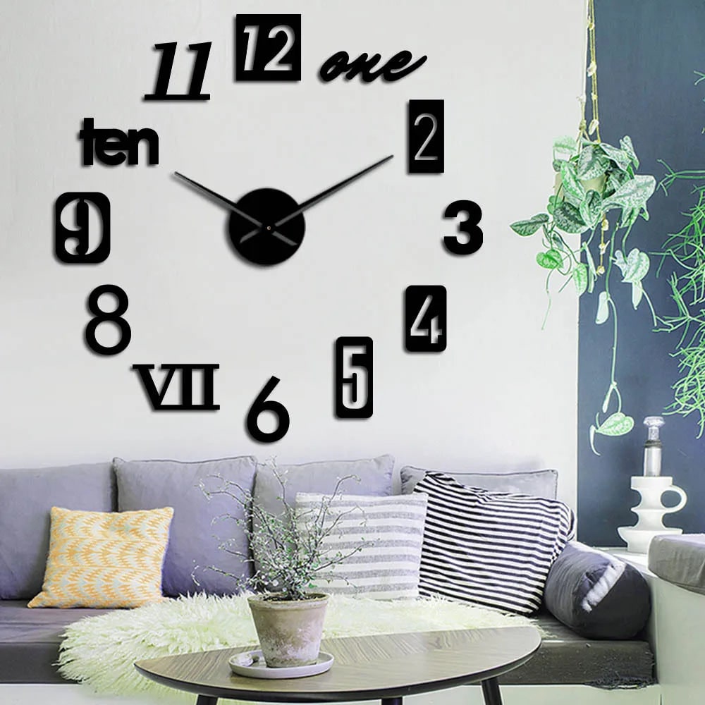 Wall Clock with Roman Numerals and 3D Self-Adhesive Numbers Modern Minimalist Silent Mechanism - Image 1