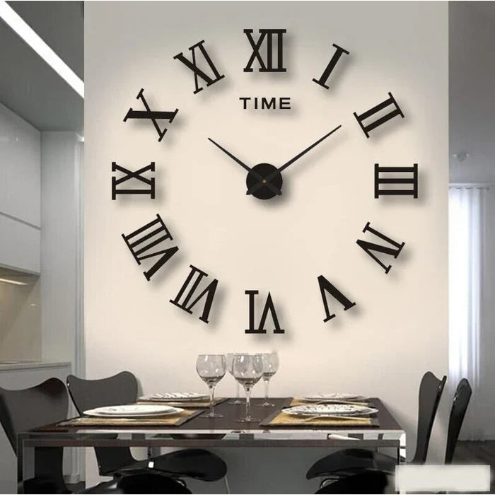 Wall Clock with Roman Numerals and 3D Self-Adhesive Numbers Modern Minimalist Silent Mechanism - Image 10