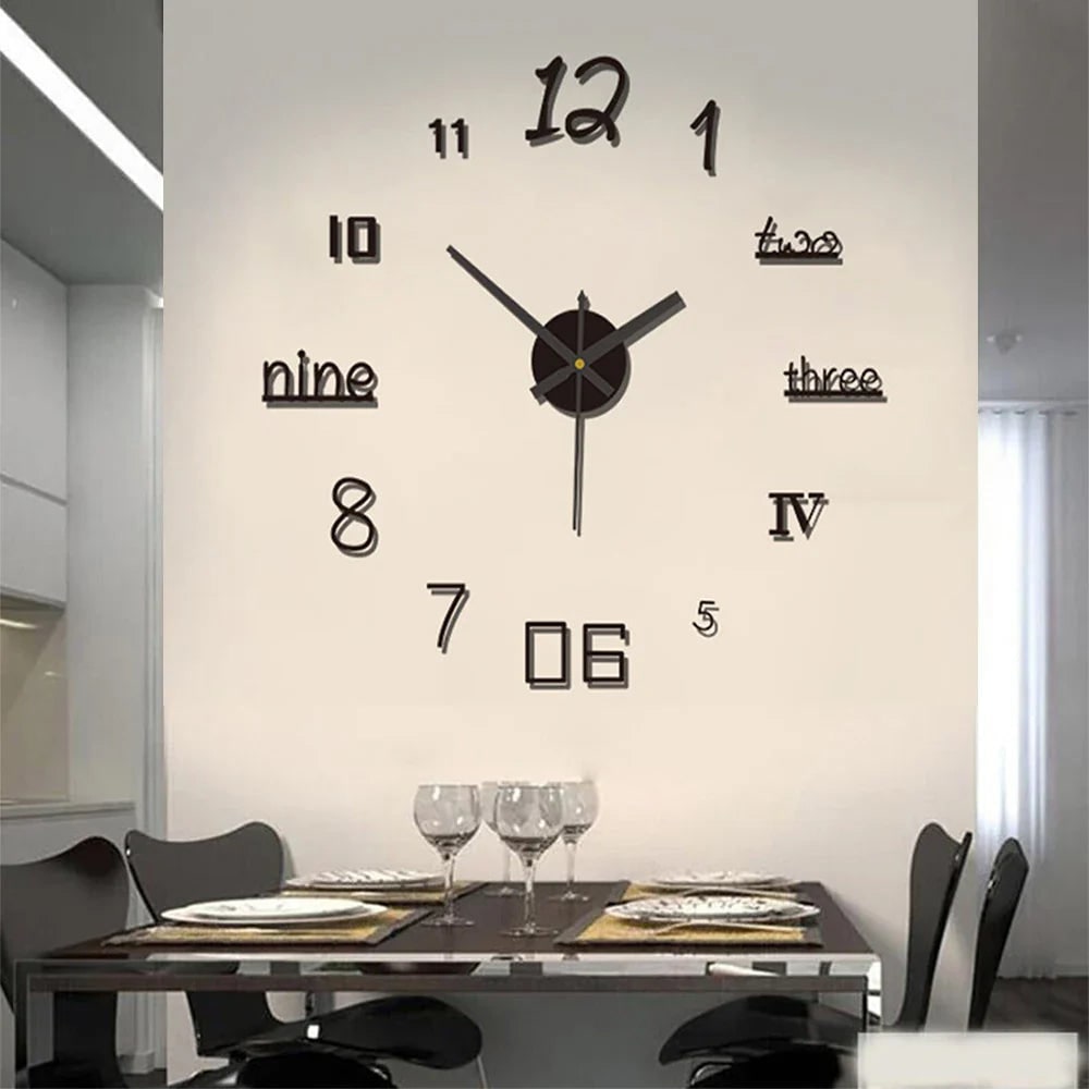 Wall Clock with Roman Numerals and 3D Self-Adhesive Numbers Modern Minimalist Silent Mechanism - Image 2
