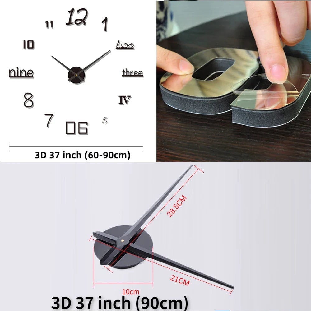 Wall Clock with Roman Numerals and 3D Self-Adhesive Numbers Modern Minimalist Silent Mechanism - Image 3
