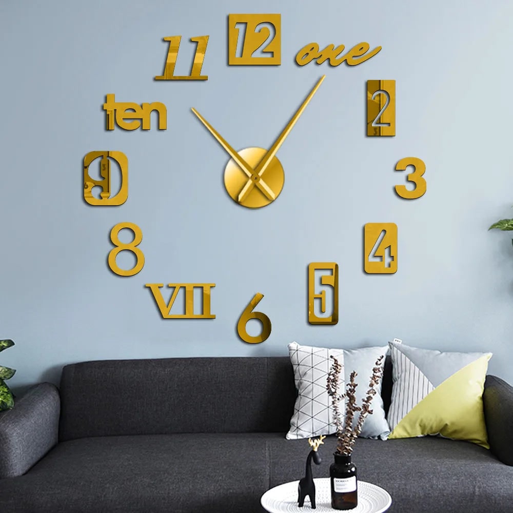 Wall Clock with Roman Numerals and 3D Self-Adhesive Numbers Modern Minimalist Silent Mechanism - Image 4