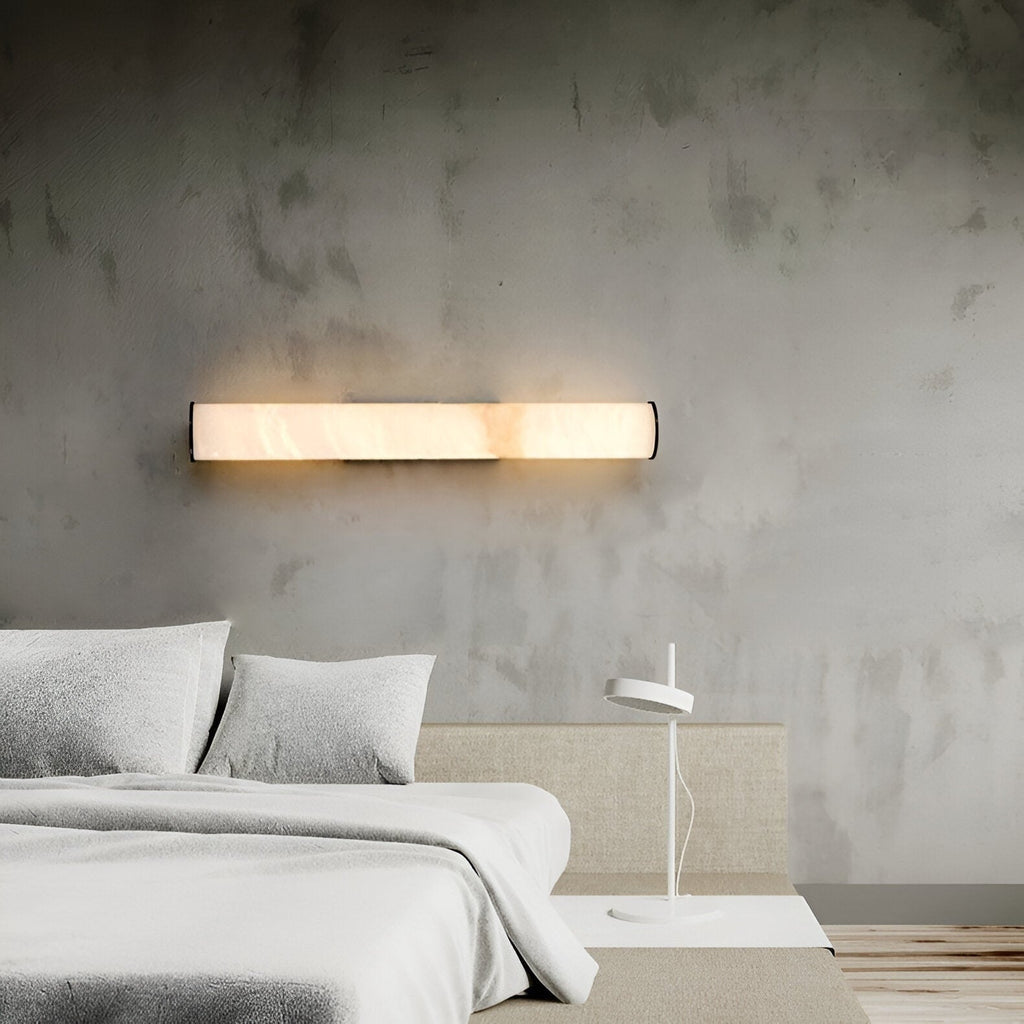 Wall Sconce Lighting with Marbled Cylindrical Shade and Brass Flush Mount - Image 13
