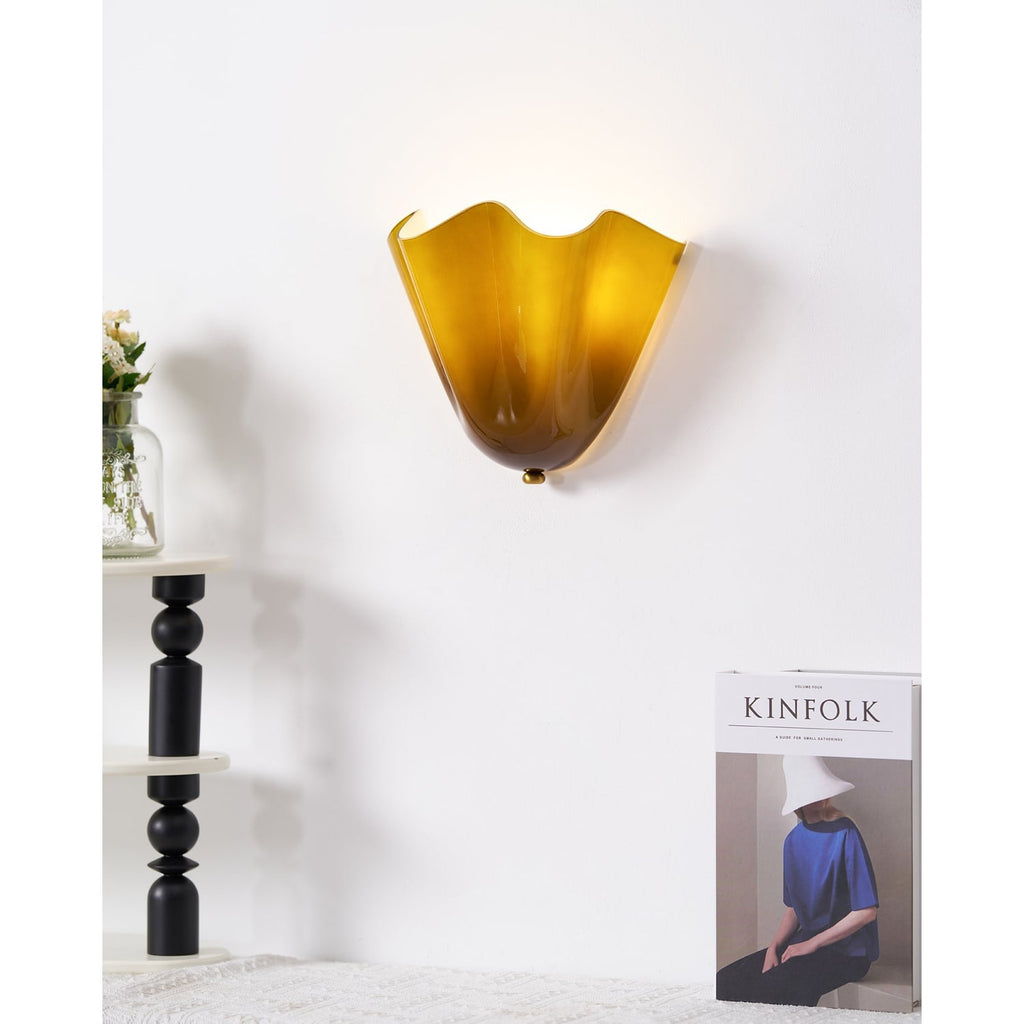 Wall Sconce with Wavy Handkerchief Glass Shade and Warm Ambient Lighting - Image 10