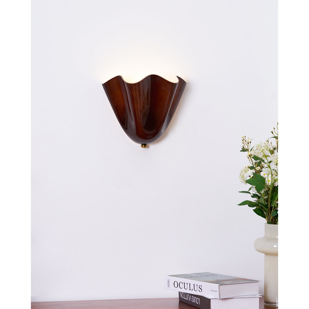 Wall Sconce with Wavy Handkerchief Glass Shade and Warm Ambient Lighting - Image 13