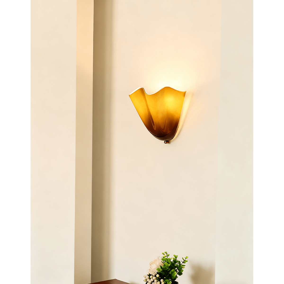 Wall Sconce with Wavy Handkerchief Glass Shade and Warm Ambient Lighting - Image 2