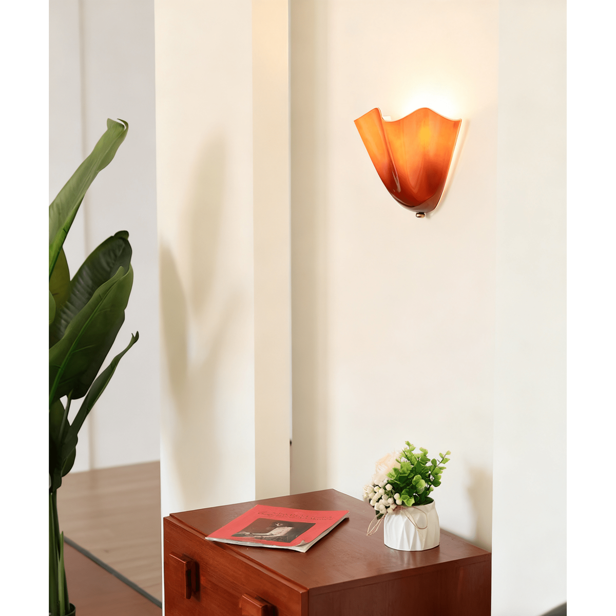 Wall Sconce with Wavy Handkerchief Glass Shade and Warm Ambient Lighting - Image 4