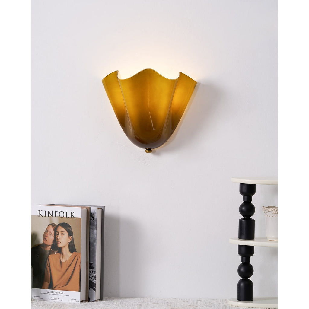 Wall Sconce with Wavy Handkerchief Glass Shade and Warm Ambient Lighting - Image 9
