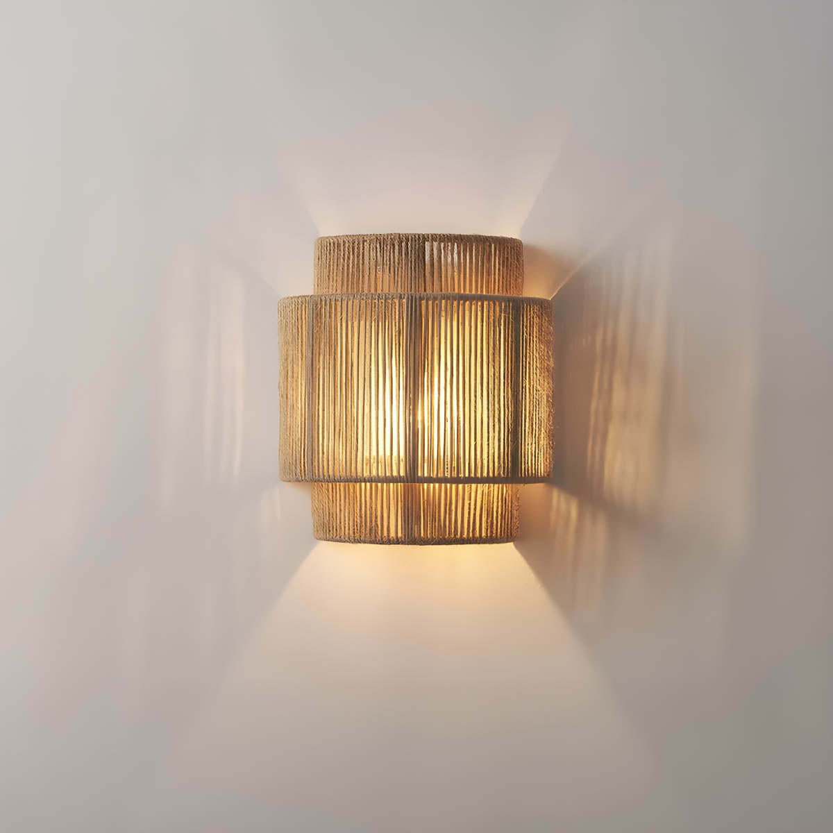 Wall Sconce with Woven Jute Rope Tiered Shade and Translucent Diffuser - Image 6