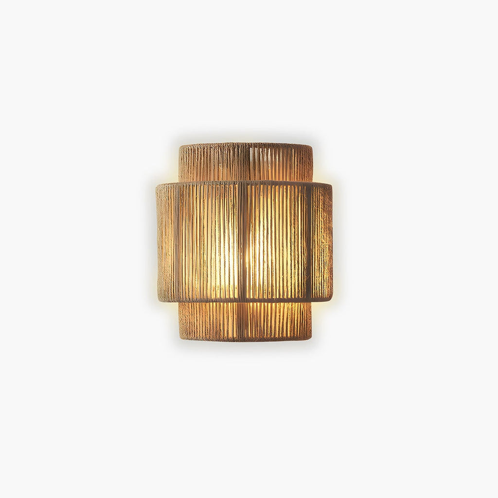 Wall Sconce with Woven Jute Rope Tiered Shade and Translucent Diffuser - Image 7
