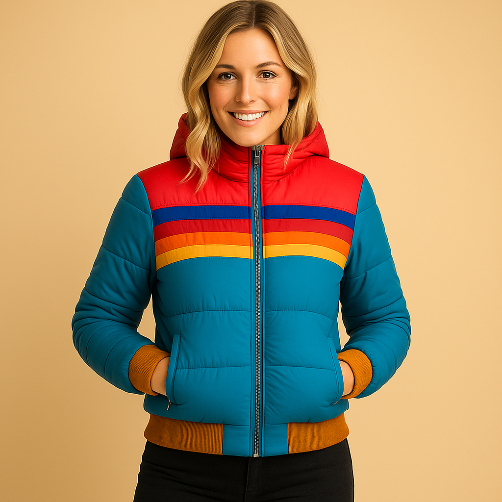 Women’s warm hooded winter coat with a flattering fit and insulated lining, ideal for cold days, work, travel, and festive outings.