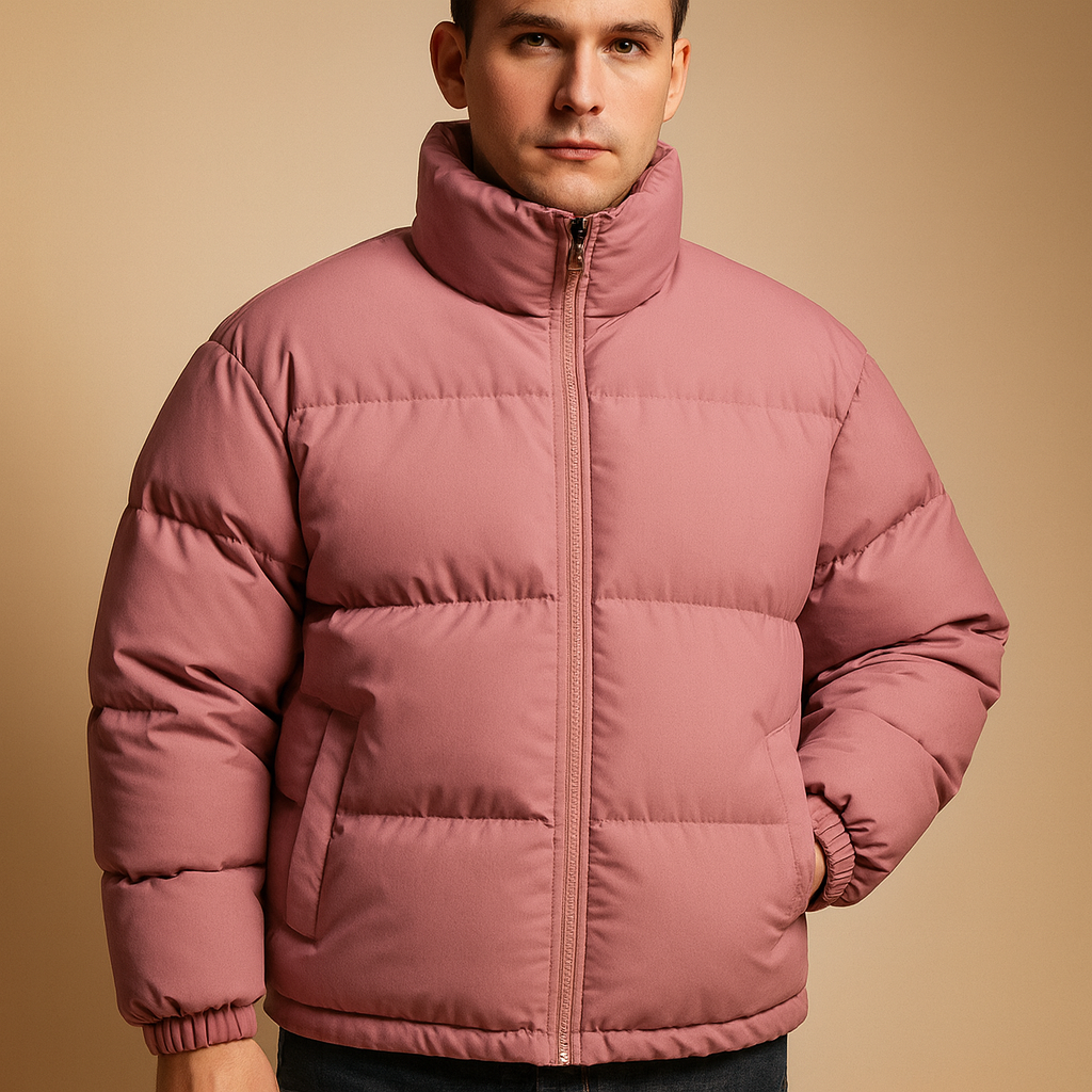 Men’s warm winter jacket with a high collar, premium insulation, and regular fit, suitable for daily outings and winter evenings.