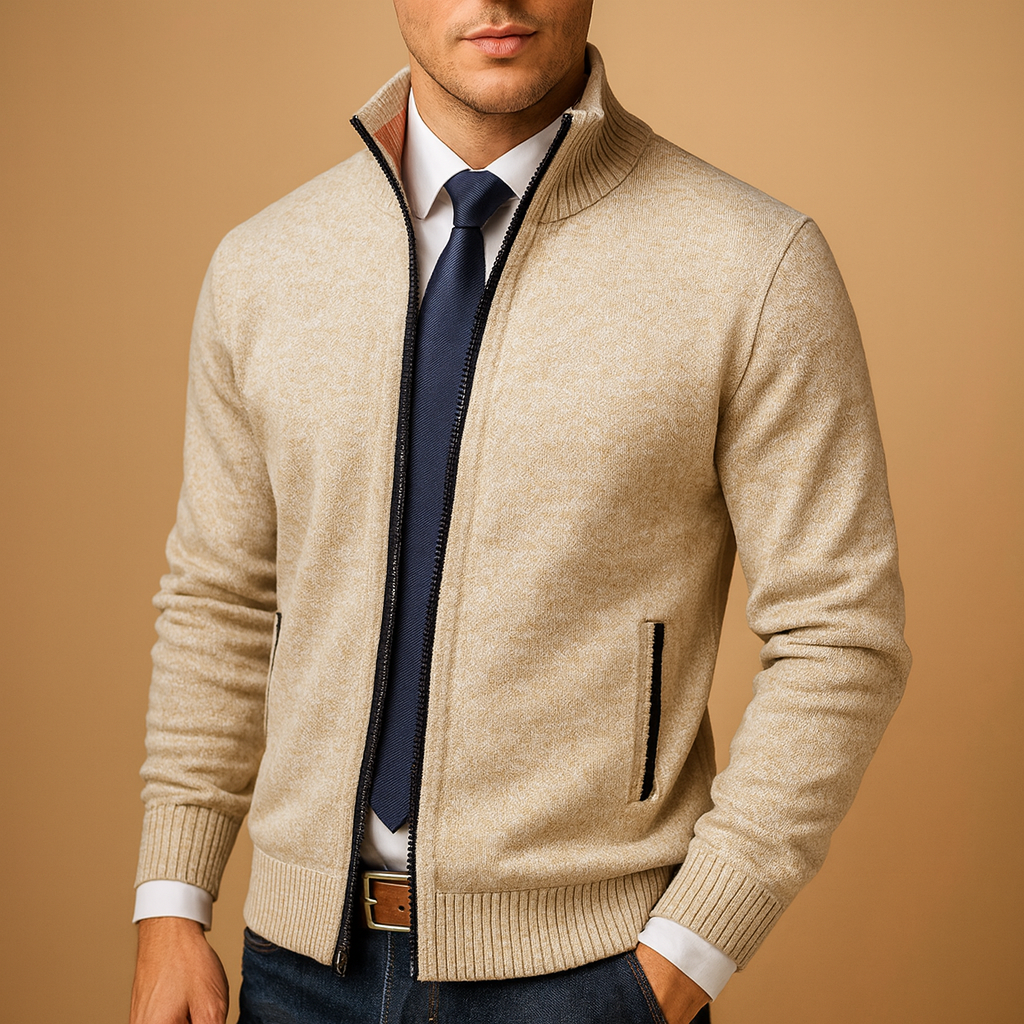 Men’s warm zip-up cardigan with modern design and soft fabric, ideal for autumn and winter casual or sporty outfits.