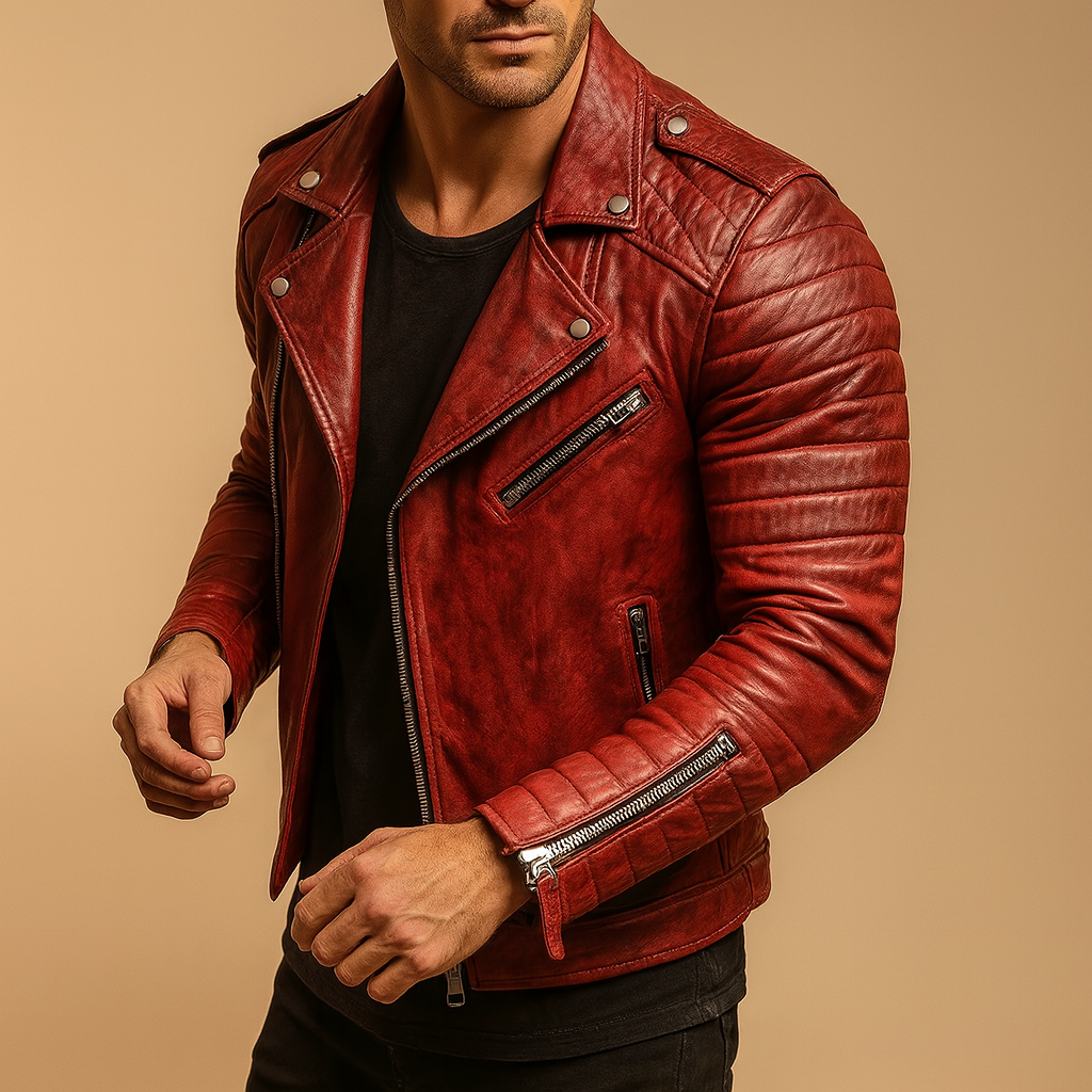 Men’s waterproof biker jacket with wind-resistant protection and soft inner lining, suitable for autumn, winter, and rainy weather.