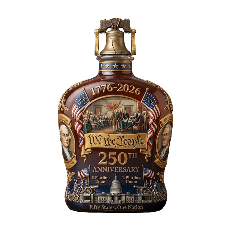 Whiskey Decanter with Liberty Bell Stopper Ceramic Patriotic Design and Gold Accents - Image 1