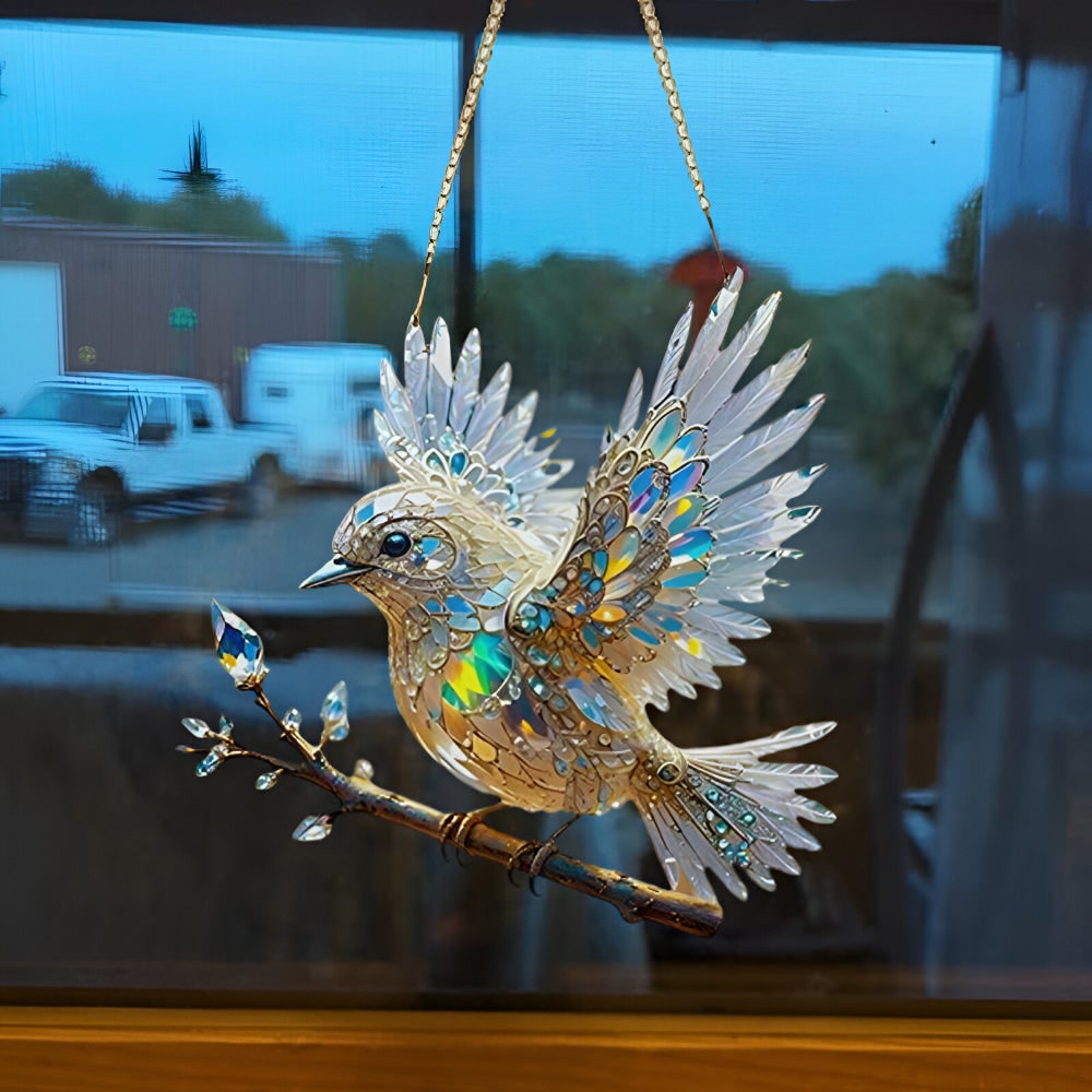 Window Suncatcher with Stained Glass Bird Design and Hanging Chain - Image 3