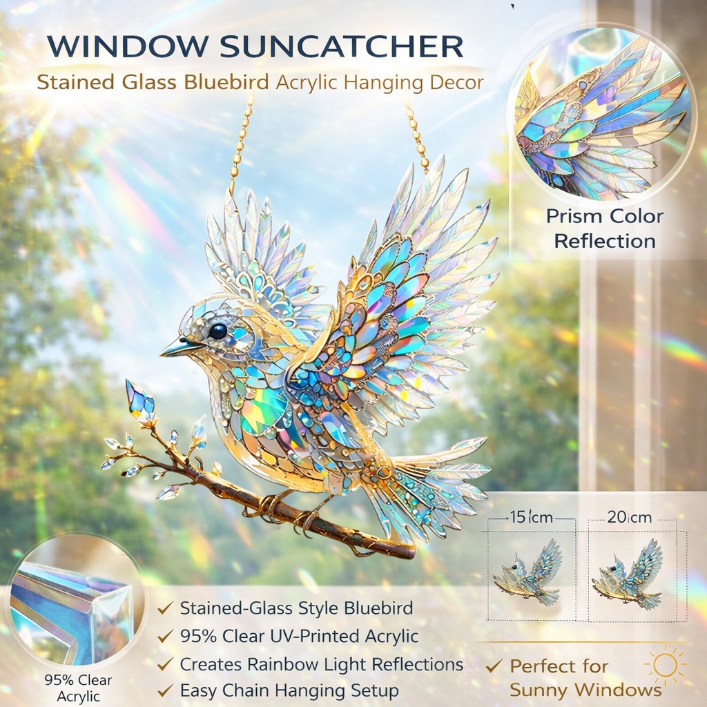 Window Suncatcher with Stained Glass Bird Design and Hanging Chain - Image 4
